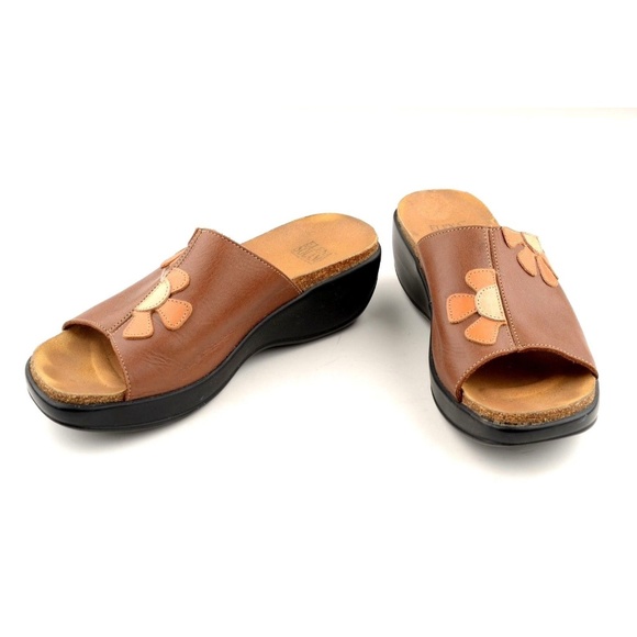 Elena Solano Wedge Sandals Sz 38 / 7.5 US Brown - Picture 1 of 8